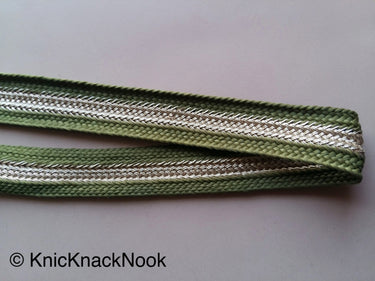 Wholesale Green And Gold Thread Lace Trim, Approx. 25mm wide, Weave Trim